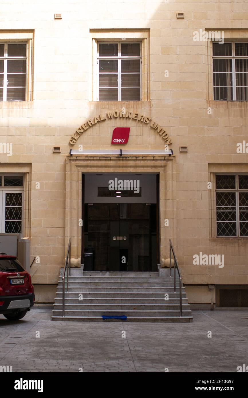 Valletta, Malte - 9 octobre 2021 : Bureau du Syndicat général des travailleurs à Valletta, Malte. Banque D'Images