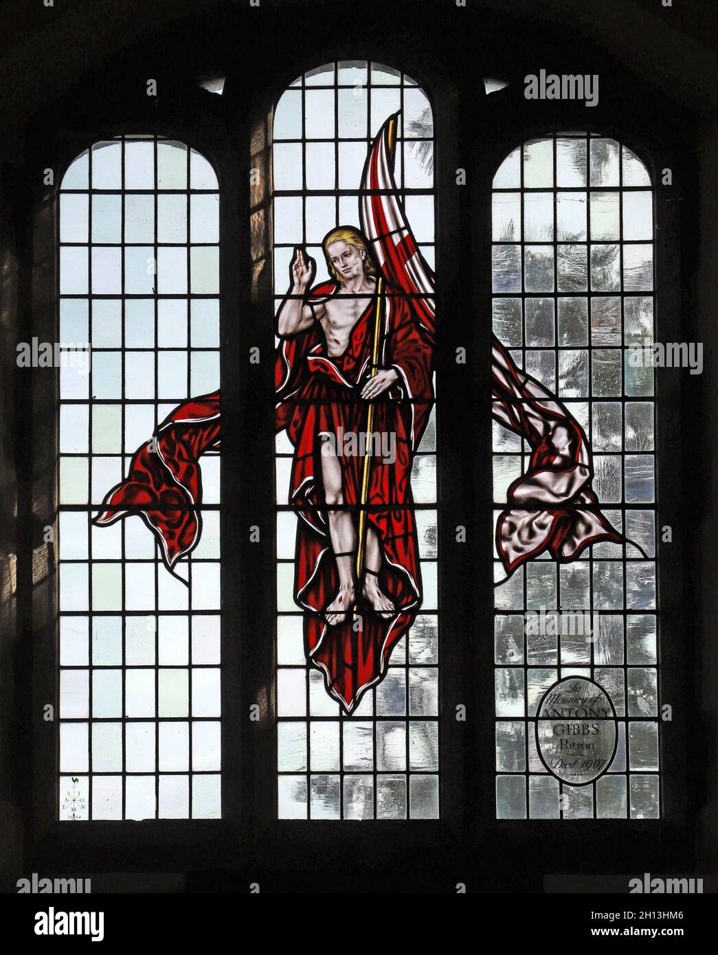 Vitraux de Hugh Ray Easton (1906-1965) de 1954 représentant le Christ ressuscité, église St George, Clyst St George Banque D'Images