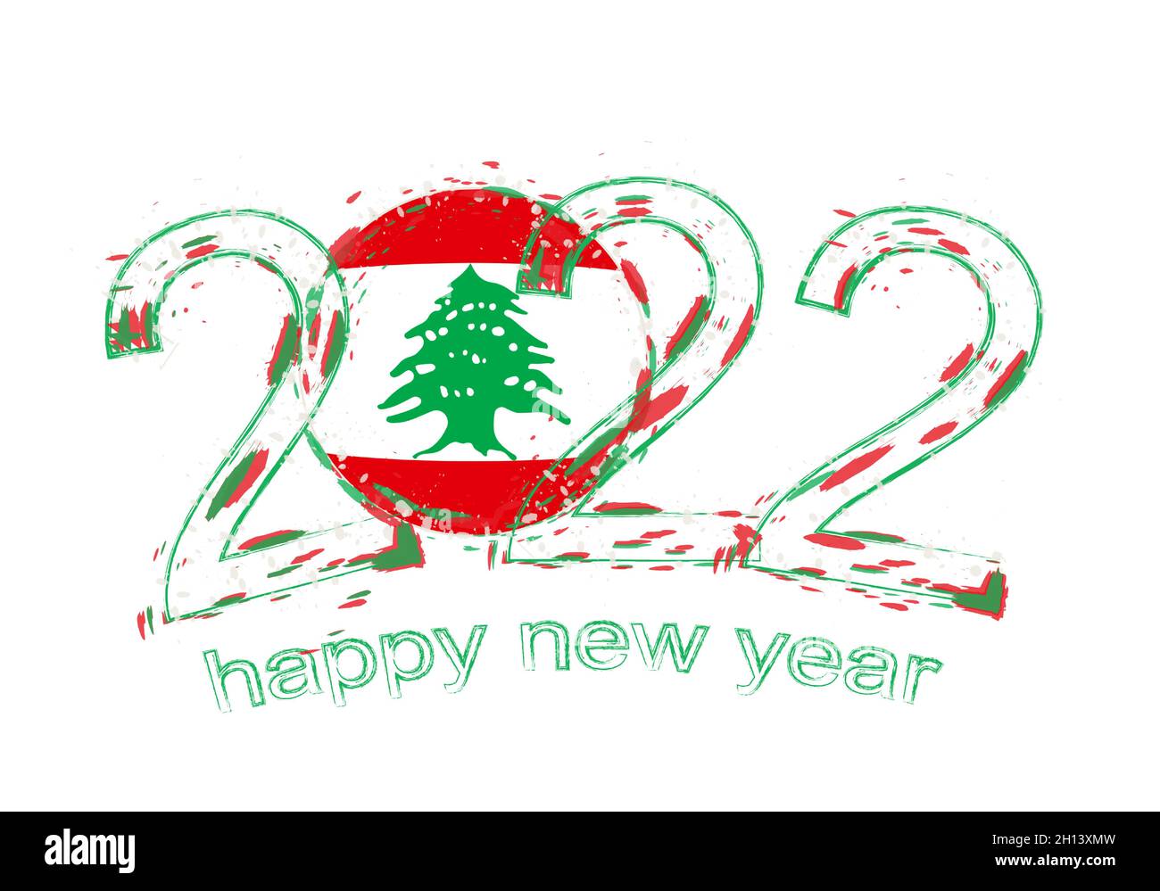Bonne année 2022 avec drapeau du Liban.Illustration du vecteur grunge des fêtes. Illustration de Vecteur
