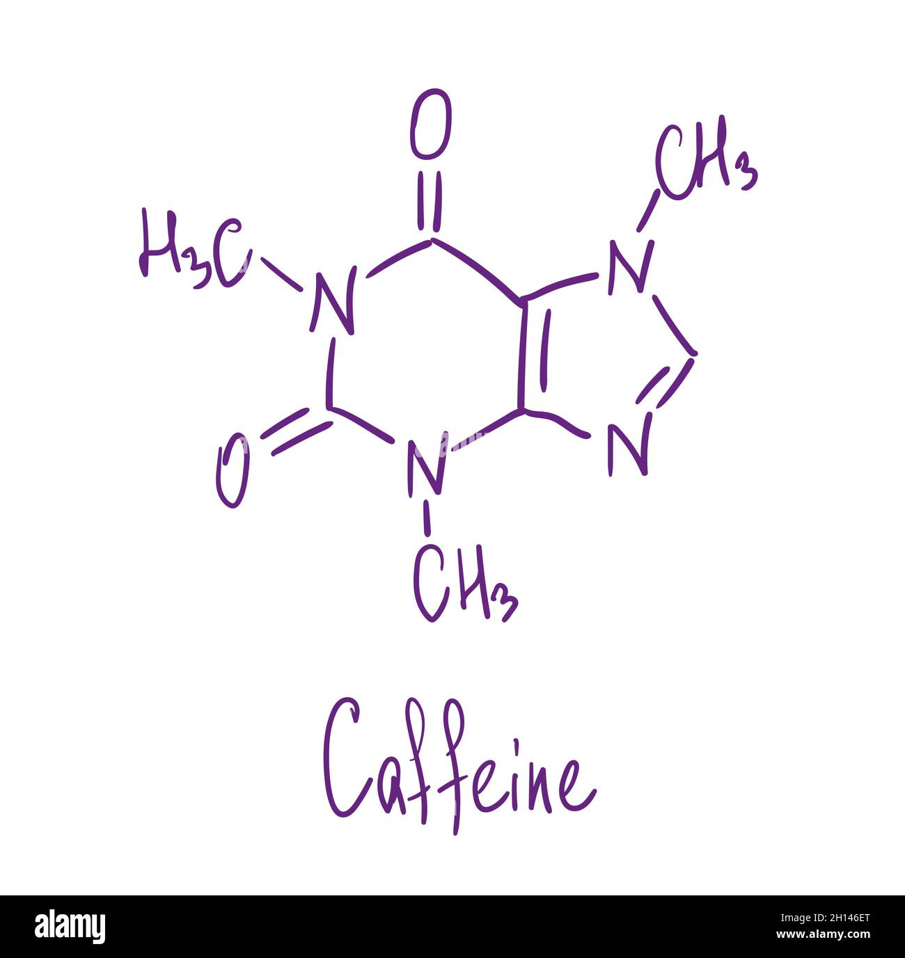 Structure chimique de la caféine.Illustration vectorielle dessinée à la main. Illustration de Vecteur