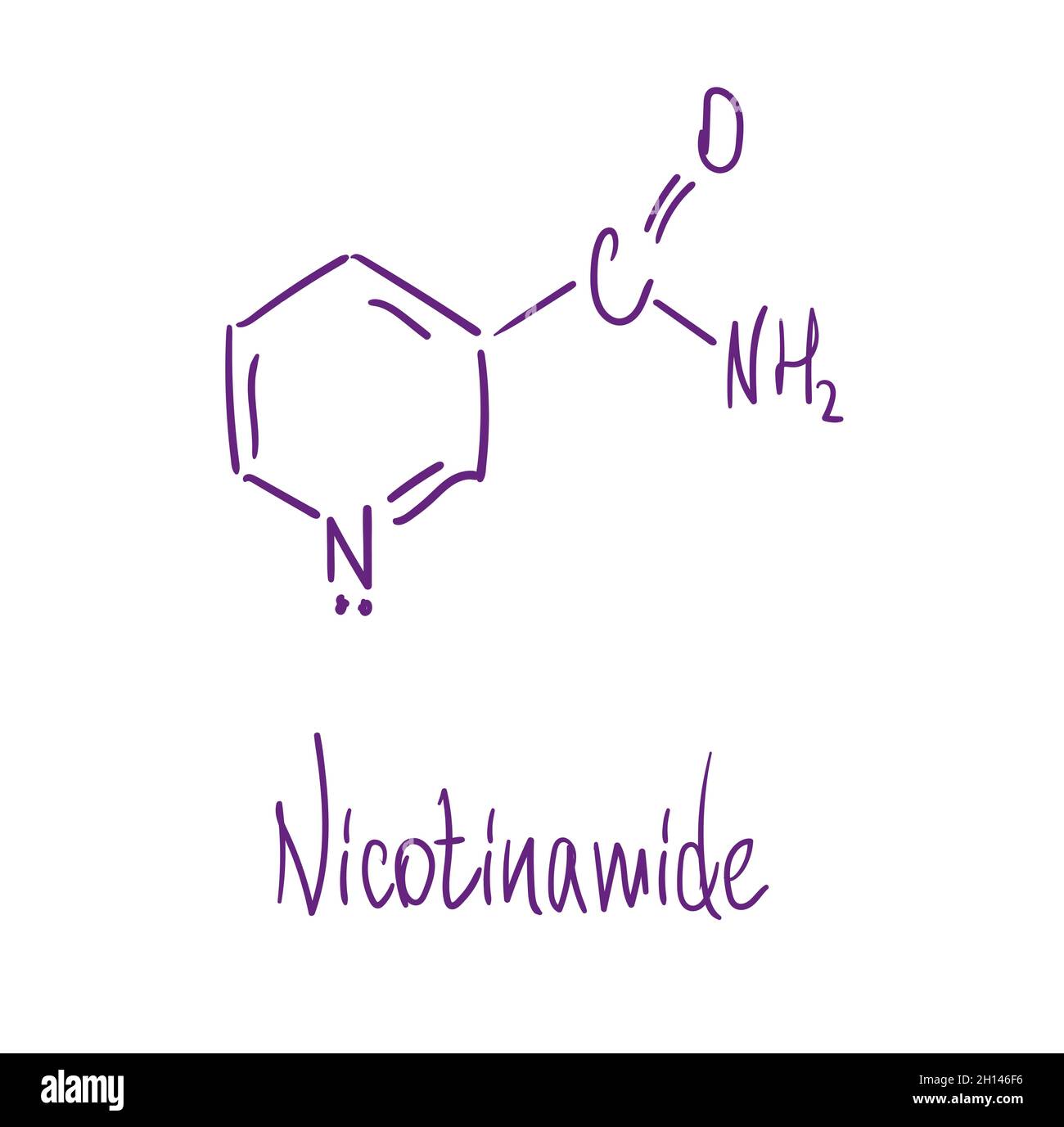 Niacinamide ou nicotinamide NAM.Illustration vectorielle dessinée à la main. Illustration de Vecteur