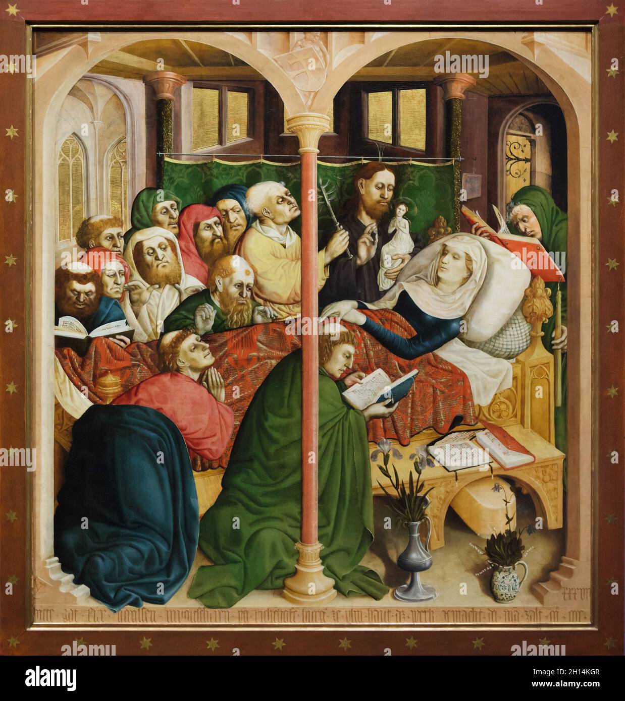 Dormition de la Vierge Marie représentée sur l'aile de l'retable Wurzach par le peintre médiéval allemand Hans Multscher (1437) exposé dans la Berliner Gemäldegalerie (Berlin Picture Gallery) à Berlin, Allemagne. Banque D'Images
