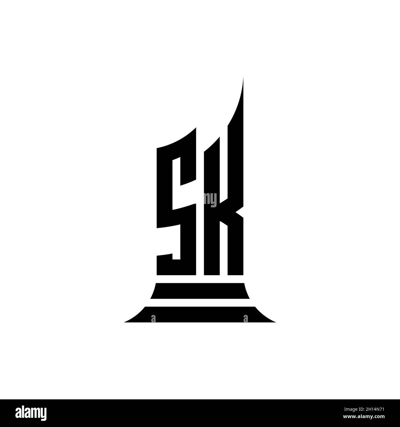 SK Monogram logo lettre avec design de style de forme de bâtiment isolé sur fond blanc, propriété immobilière, architech logo lettre bâtiment. Illustration de Vecteur