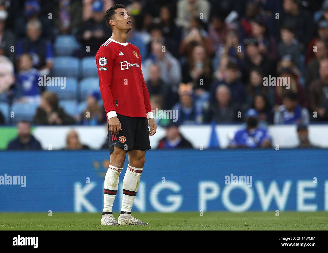 Leicester, Angleterre, 16 octobre 2021.Cristiano Ronaldo de Manchester United réagit lors du match de la Premier League au King Power Stadium de Leicester.Le crédit photo doit être lu : Darren Staples / Sportimage Banque D'Images