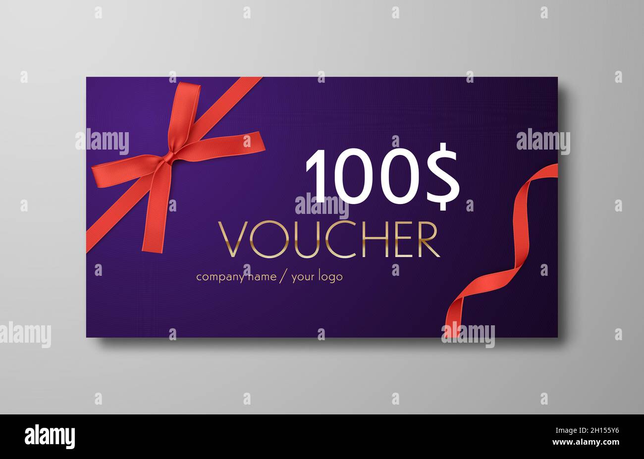 Bon cadeau avec ruban rouge et noeud.Bon de réduction de luxe.Bannière vectorielle Illustration de Vecteur