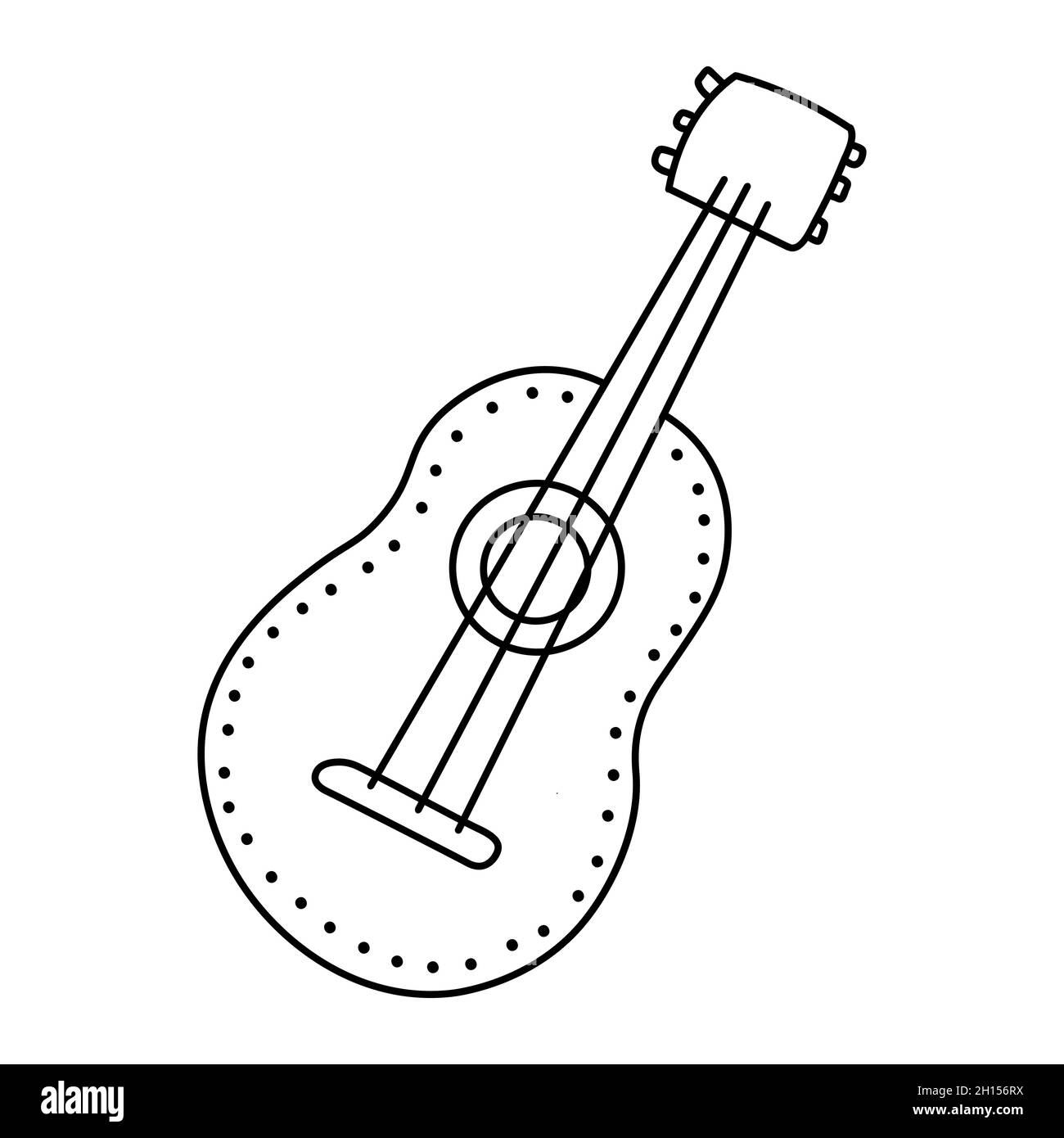 Guitare acoustique ou ukulele.Illustration vectorielle de style doodle isolée sur fond blanc.Instrument de musique dessiné à la main. Illustration de Vecteur