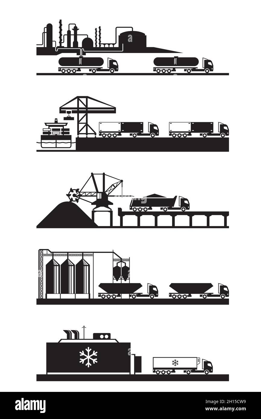 Chariots avec remorques pour divers produits – illustration vectorielle Illustration de Vecteur