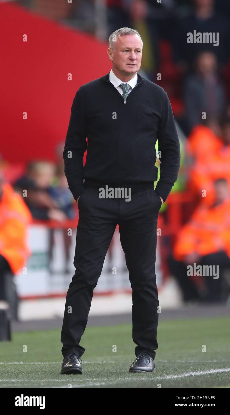 Sheffield, Angleterre, 16 octobre 2021.Michael O'Neill, directeur de Stoke City pendant le match de championnat Sky Bet à Bramall Lane, Sheffield.Le crédit photo devrait se lire: Simon Bellis / Sportimage Banque D'Images