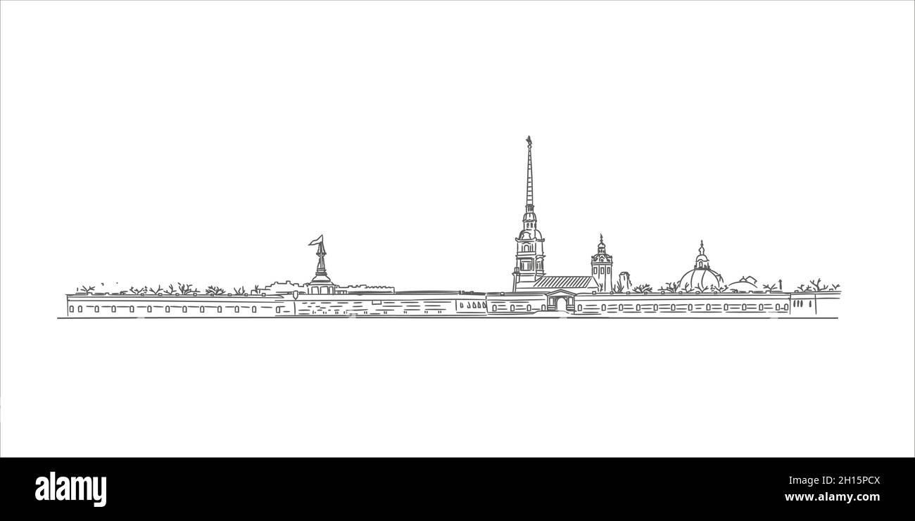 Saint-Pétersbourg, Russie, Landmark, forteresse Pierre-et-Paul, Cathédrale Pierre-et-Paul, Pont de la Trinité, Pont Kirov, nuits blanches Illustration de Vecteur