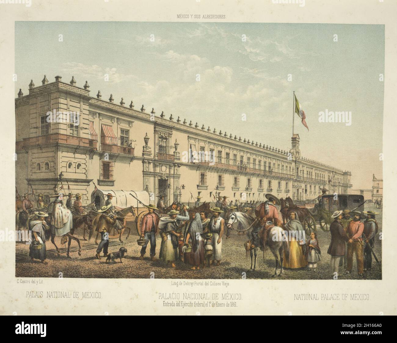 Lithographie du Palais National à Mexico ca.1869 Banque D'Images