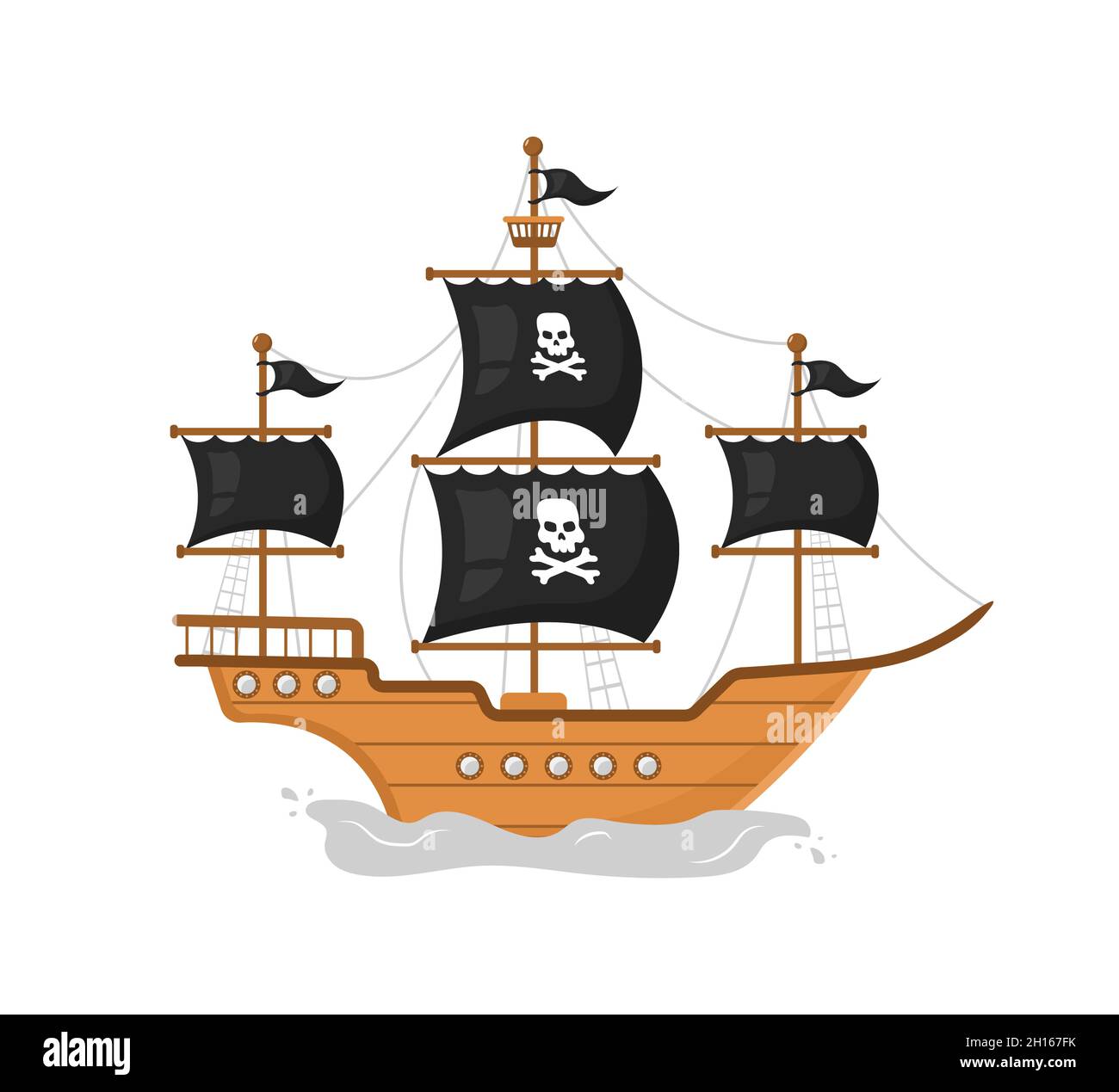 Bateau pirate en bois.Icône de piratage isolée sur fond blanc.Illustration vectorielle de style dessin animé plat Illustration de Vecteur