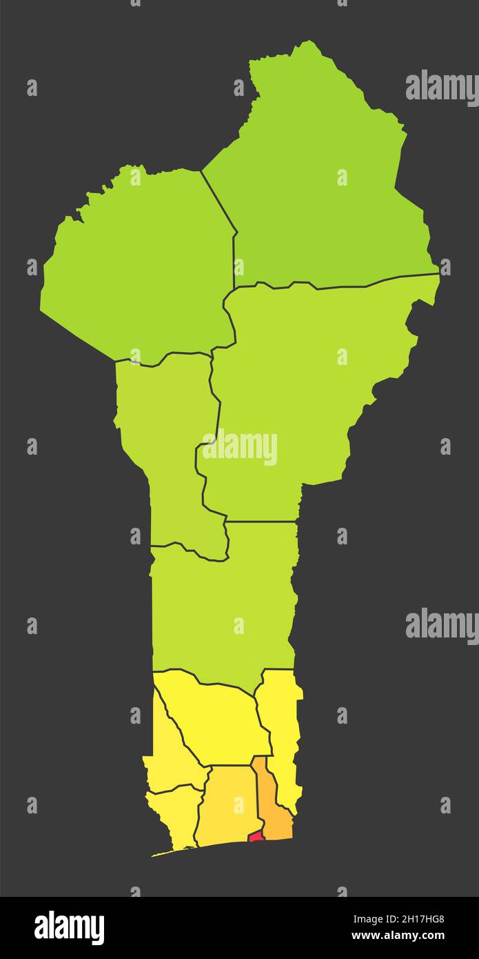 Carte de chaleur de la population du Bénin comme illustration de densité de couleur Banque D'Images