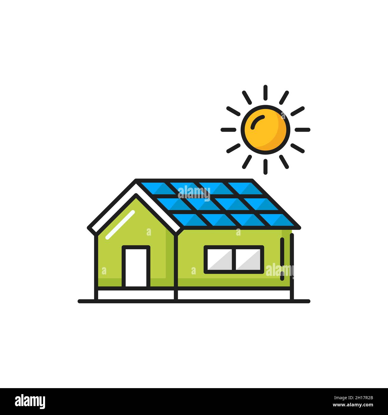 Panneaux solaires sur la maison, énergie renouvelable énergie solaire isolé couleur icône ligne mince.Vector architecture moderne, cottage écologique.Vert h Illustration de Vecteur