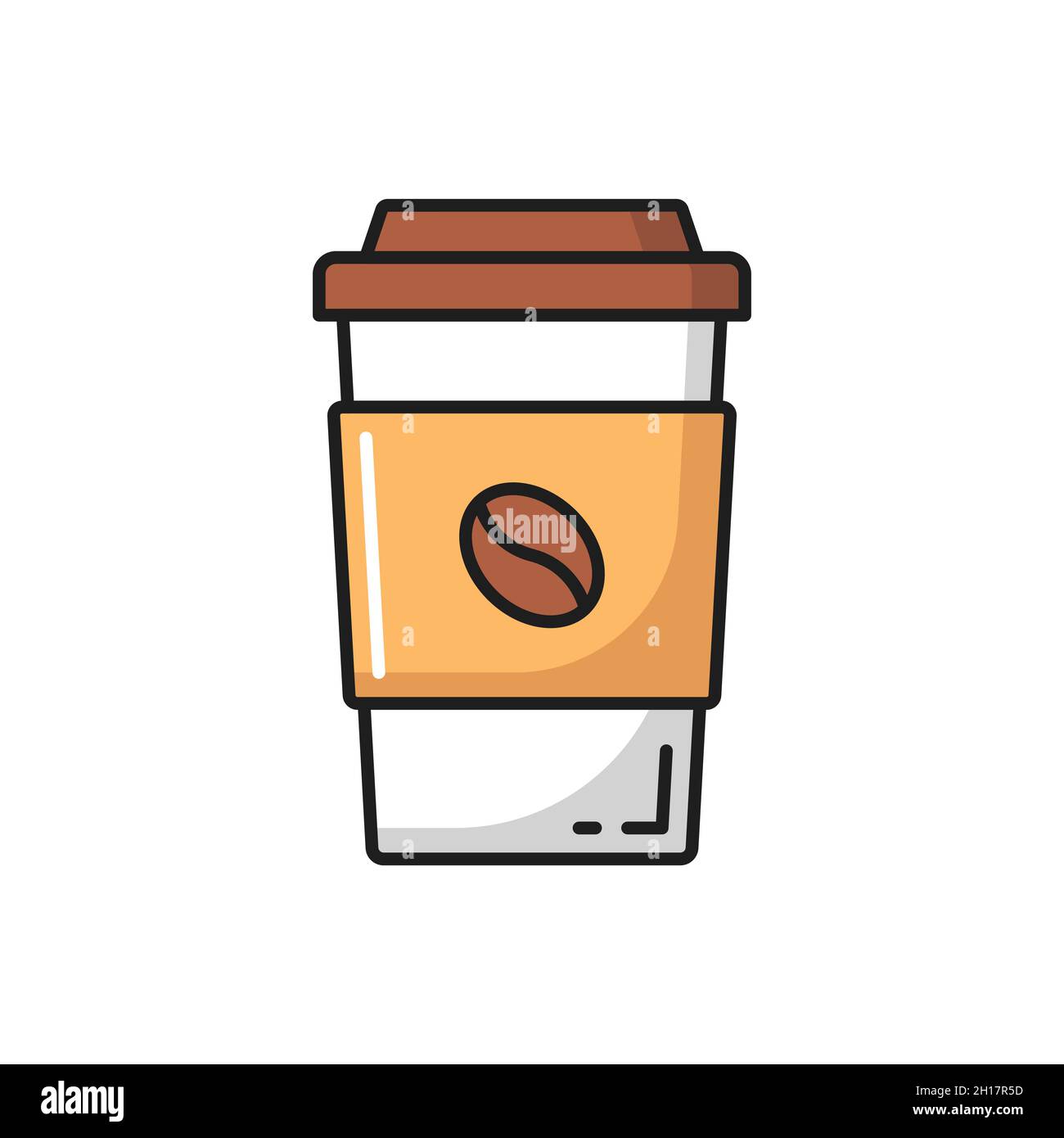 Tasse à café en papier avec couvercle et icône en forme de grain plat.Tasse de thé ou de cacao jetable Vector avec couvercle, forfait boissons chaudes.Boisson fastfood à emporter, à emporter Illustration de Vecteur