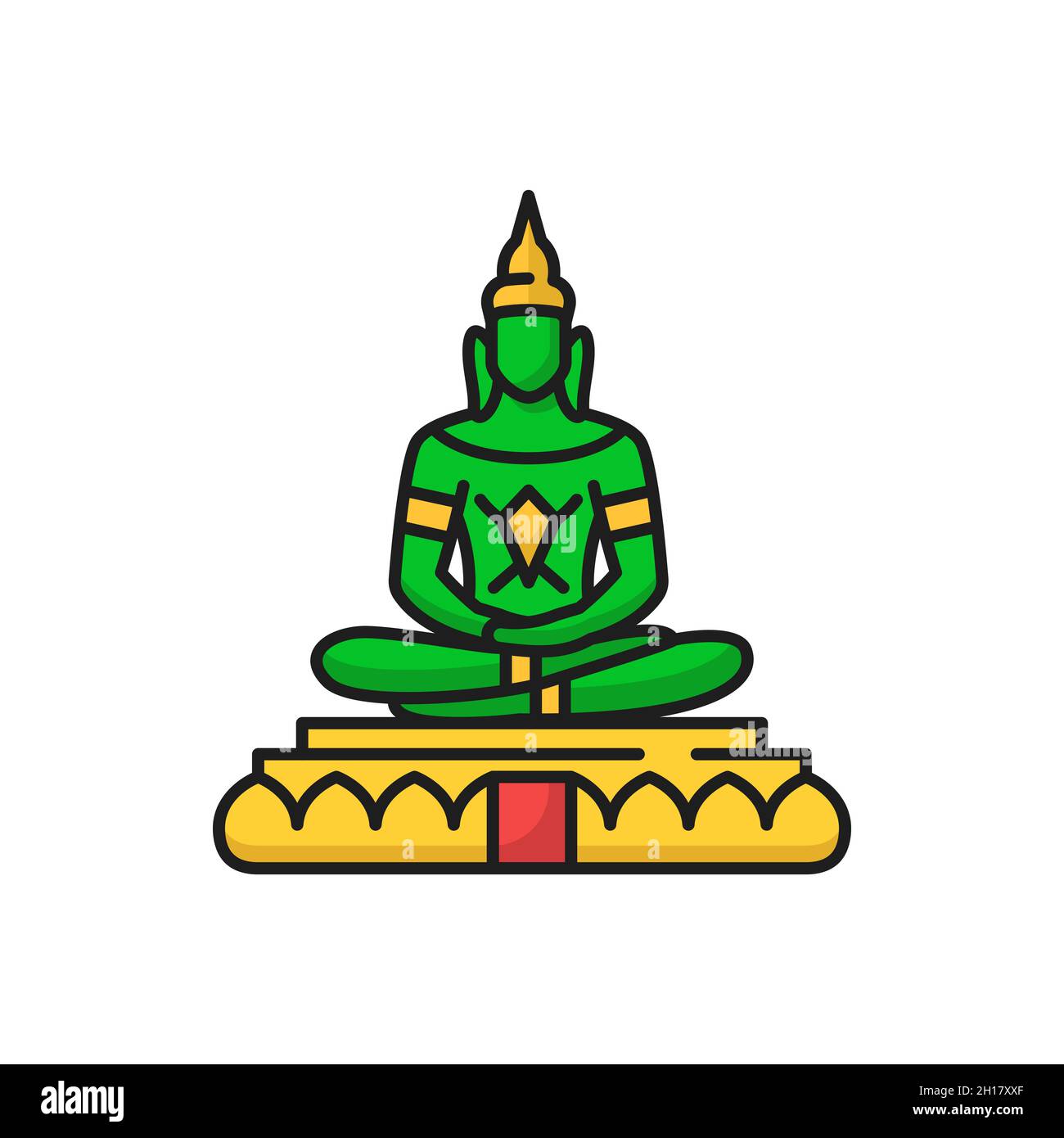 Bouddha Émeraude Phra Kaeo Morakot Phra Phuttha Maha Mani Rattana Patimakon en méditation icône de ligne de couleur isolée.Symbole vectoriel de la religion thaïlandaise, Illustration de Vecteur