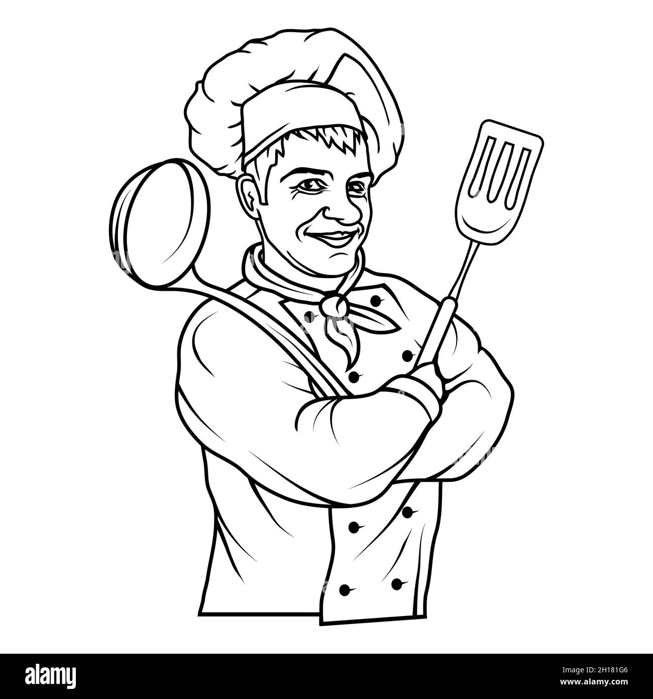 Chef cuisinier debout dans une posture différente.Chef en uniforme.Logo Cook.Chapeau de chef.Chef cuisinier professionnel Illustration de Vecteur