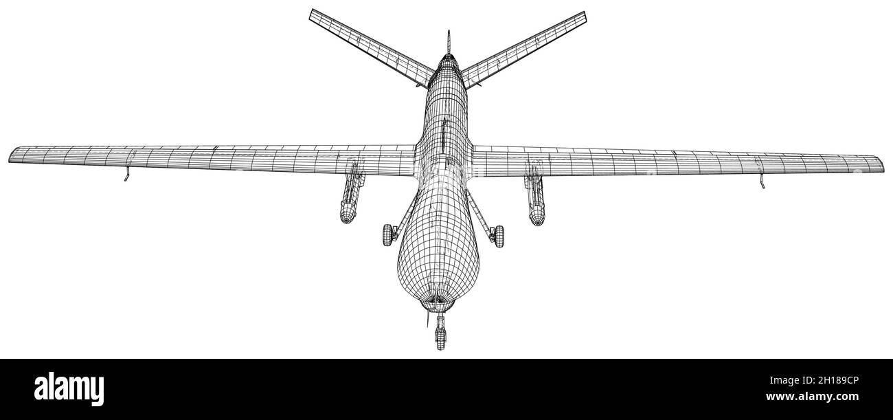 Drones militaires sans pilote Predator.Vecteur créé en 3d, fil-cadre.Format EPS10 Illustration de Vecteur