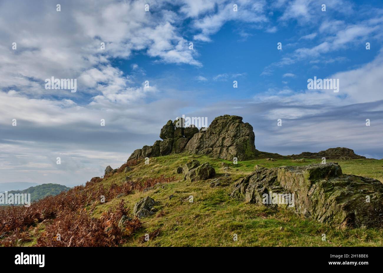 Three Fingers Rock on Caer Caradoc, Church Stretton, Shropshire Banque D'Images