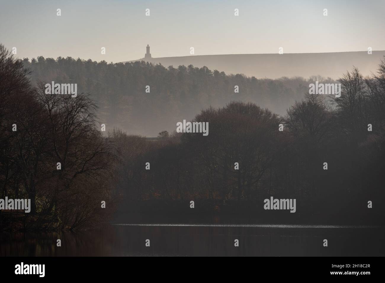 Jubilee Tower vue de l'autre côté du Lower Roddlesworth Reservoir, Lancashire Banque D'Images
