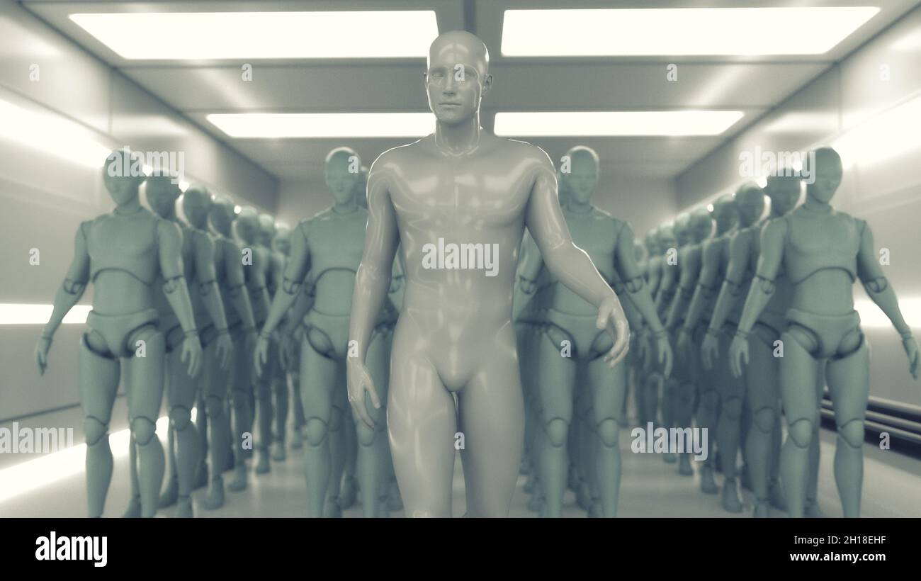 Rendu 3D.Figures humanoïdes et scène sicifi Banque D'Images