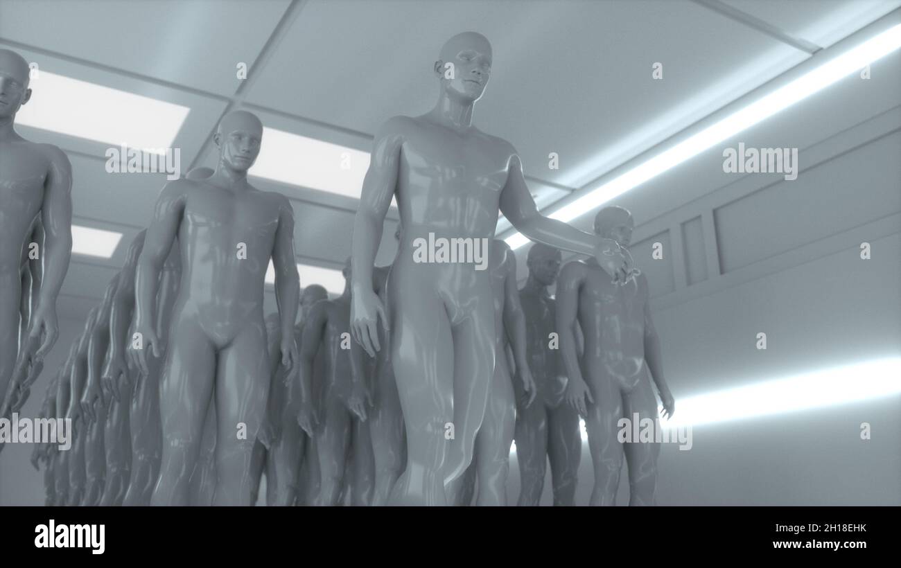 Rendu 3D.Figures humanoïdes et scène sicifi Banque D'Images