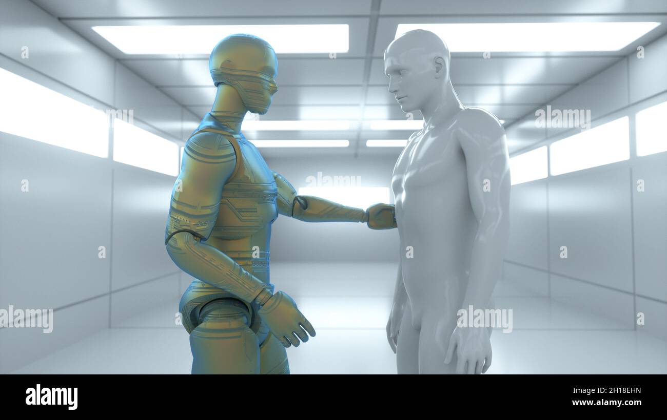 Rendu 3D.Figures humanoïdes et scène sicifi Banque D'Images