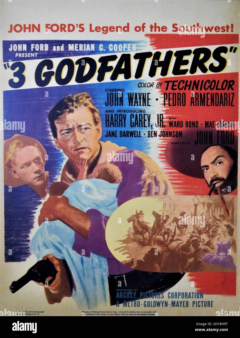 JOHN WAYNE PEDRO ARMENTARIZ et HARRY CAREY Jr en TROIS / 3 PARRAINS 1948 réalisateur JOHN FORD Story Peter B. Kyne scénario Laurence Stallings et Frank S. Nugent musique Richard Hageman producteurs Merian C. Cooper et John Ford Argosy Pictures / Metro Goldwyn Mayer Banque D'Images