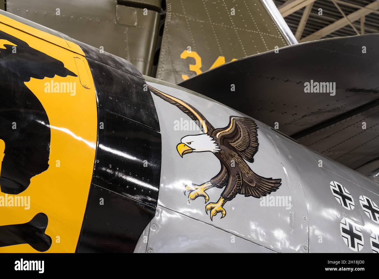 A Republic P-47 chasseur-bombardier Thunderbolt de la Seconde Guerre mondiale au Hill Aerospace Museum. Banque D'Images