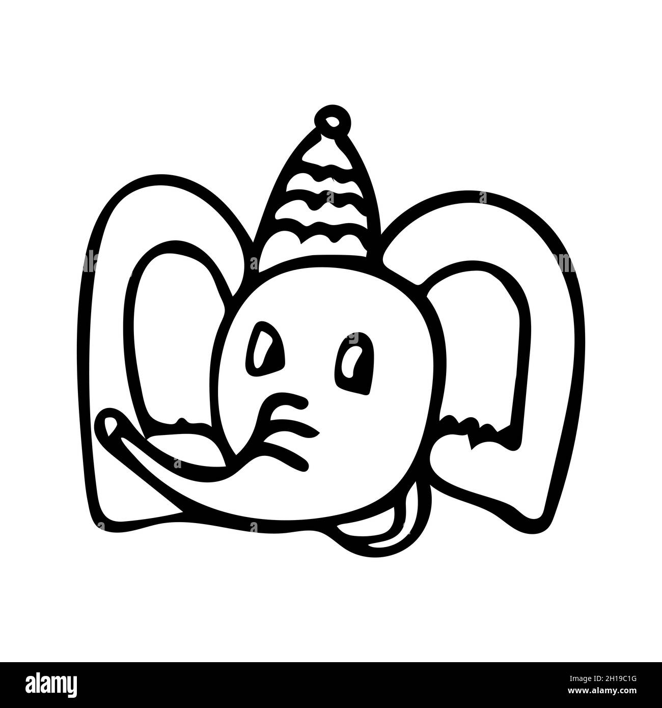 Tête d'éléphant avec chapeau de style dessin animé.Illustration vectorielle. Illustration de Vecteur