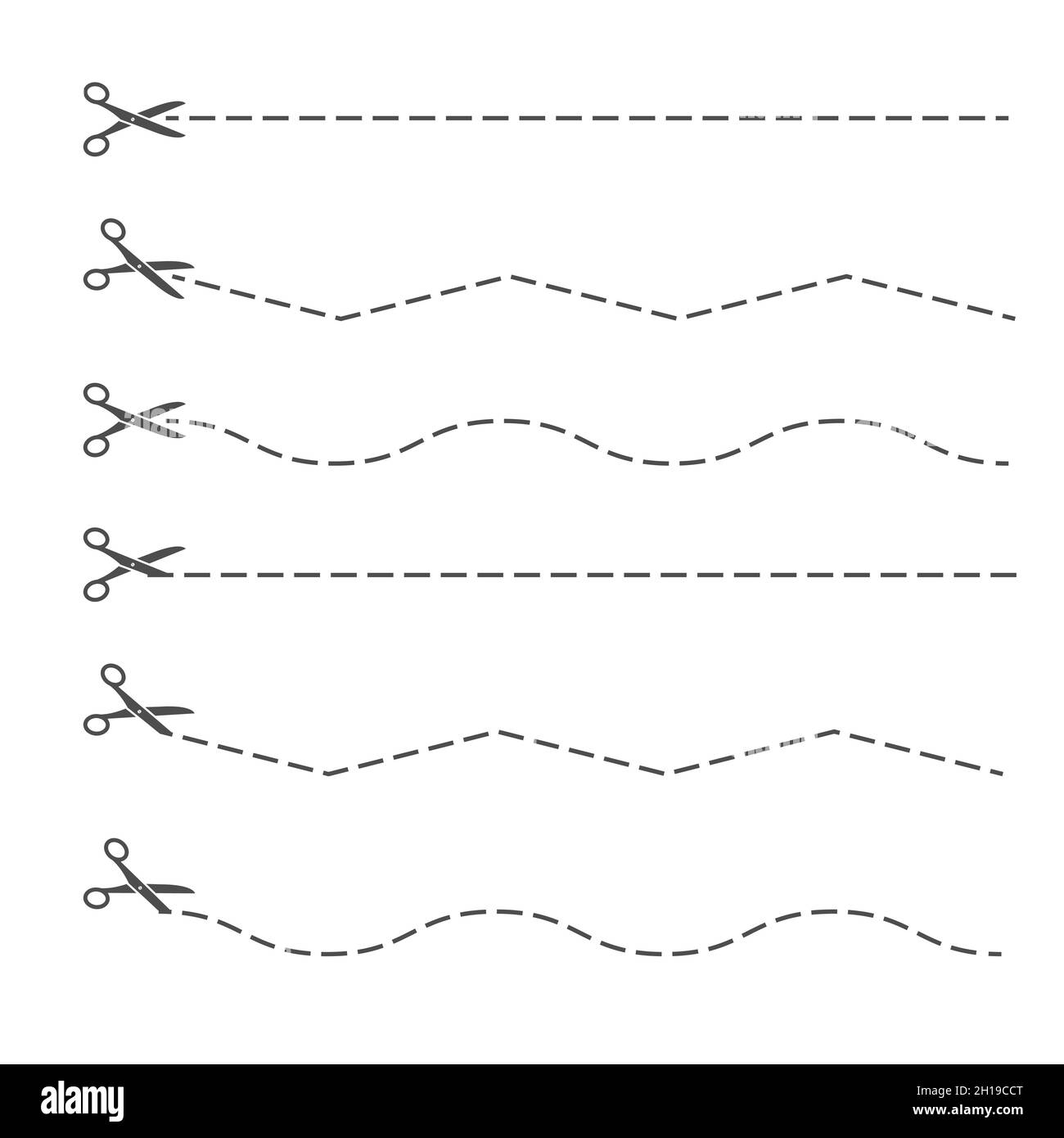 ensemble de contours pour les lignes de coupe avec des ciseaux.Ciseaux coupés le long de la ligne.Flatstyle Illustration de Vecteur
