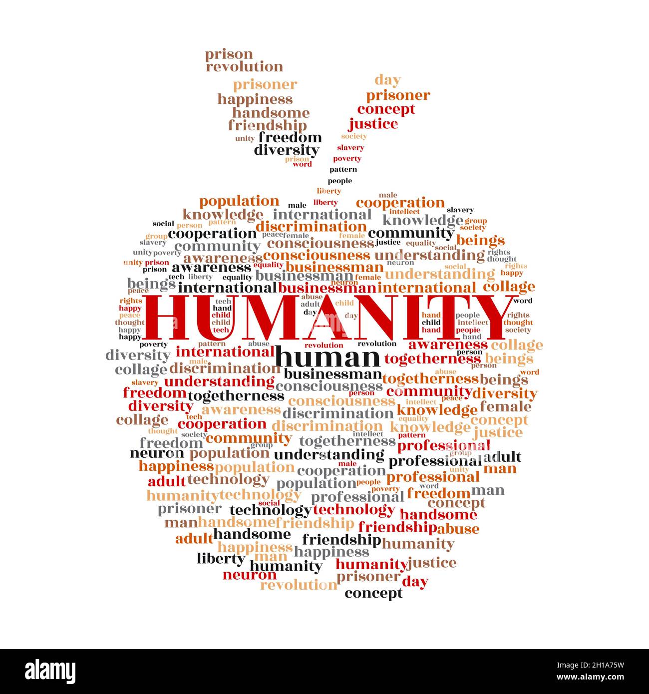 Concept de nuage de mot d'humanité avec symbole de pomme. Illustration de Vecteur