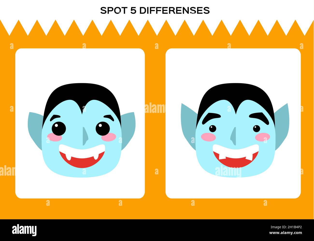 Trouvez 5 différences.Joyeux Halloween.Jeu d'éducation Dracula Vampire pour les enfants.Feuille de travail pour enfants.Vecteur. Illustration de Vecteur