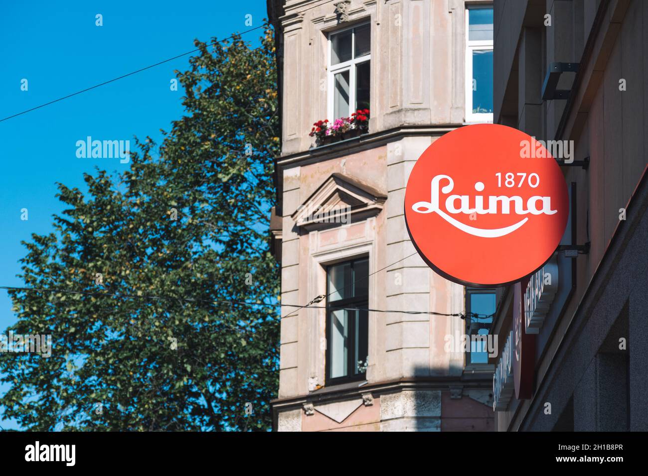 Musée du chocolat Laima à Riga, Lettonie avec logo vintage Banque D'Images