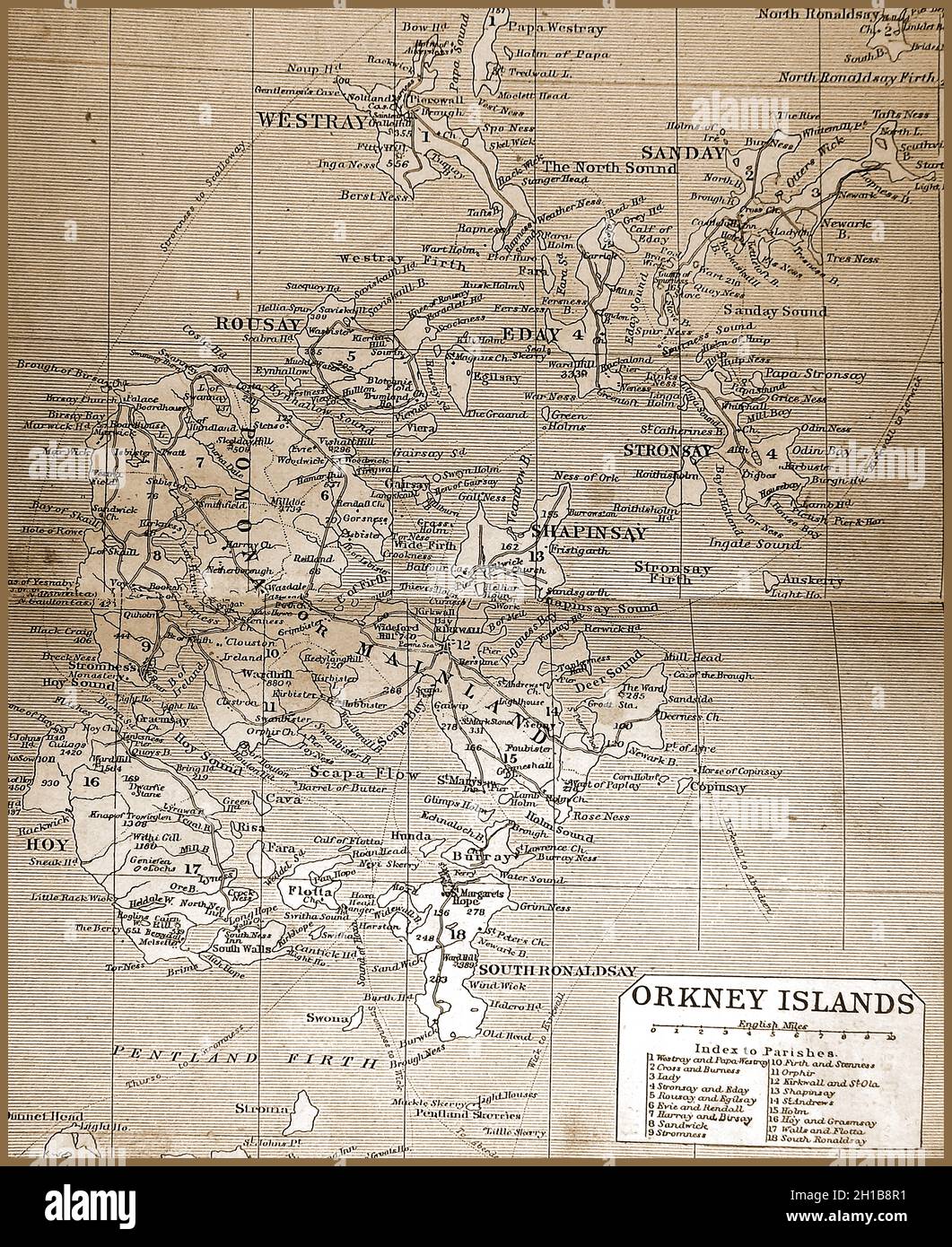 Une carte des îles Orcades en 1908, Écosse Banque D'Images