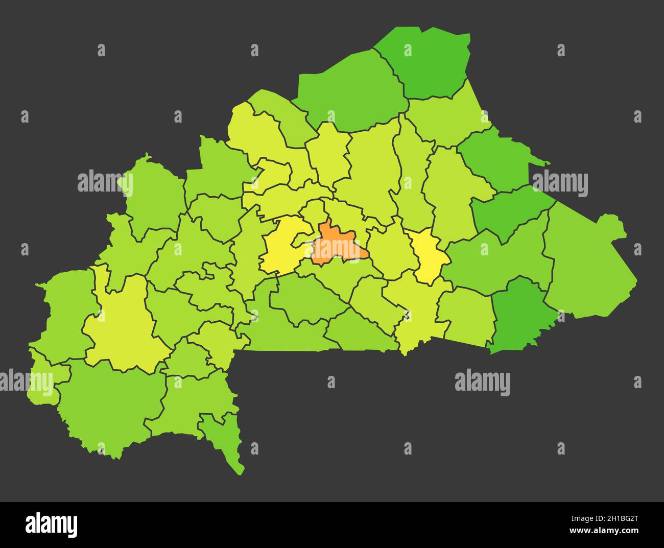 Carte de chaleur de la population du Burkina Faso comme illustration de densité de couleur Banque D'Images