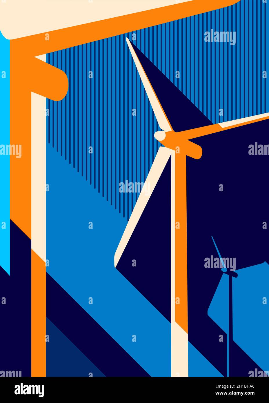 Affiche avec centrale éolienne.Motif écriteau de style abstrait. Illustration de Vecteur