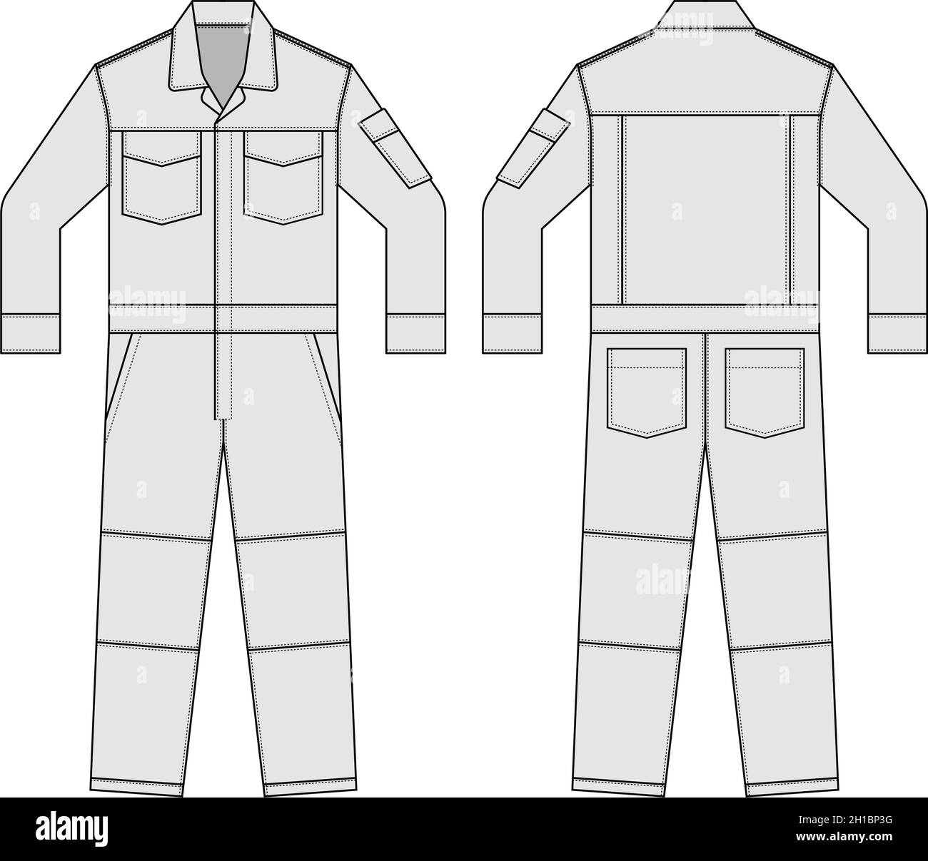 Combinaison de travail à manches longues ( Jumpsuit, Boilersuit ) modèle illustration vectorielle | blanc Illustration de Vecteur