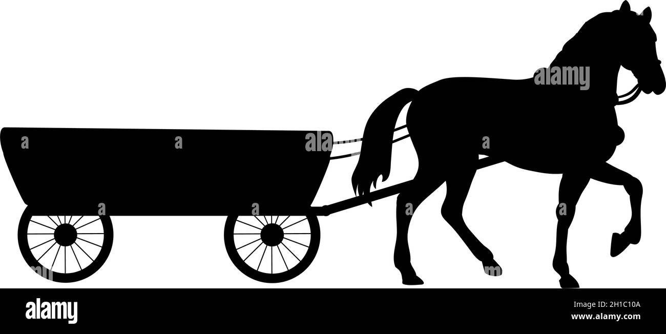 Chariot de traction Silhouette Horse. Transport rural traditionnel Illustration de Vecteur