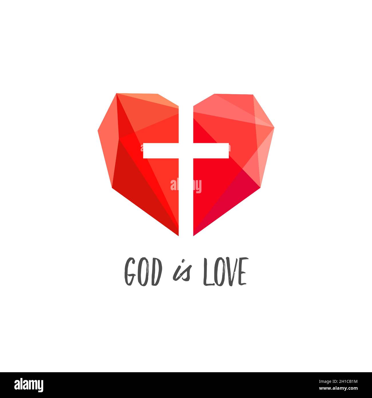 Dieu est le symbole de l'amour.3D vitrail art style coeur et Jésus croix.Concept d'icône géométrique très original.Signe religieux moderne.Rubis rouge ou diam Illustration de Vecteur
