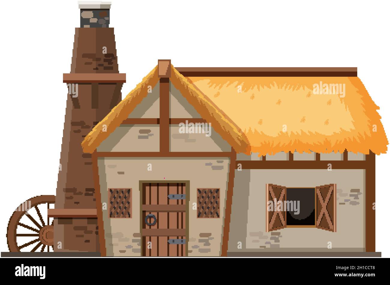 Ferme médiévale isolée sur fond blanc illustration Illustration de Vecteur