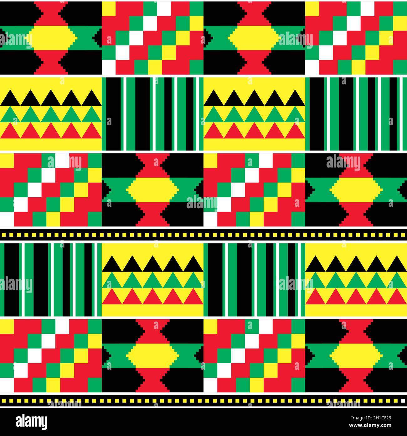 Kente vector sans couture motif textile du Ghana, le nwentoma géométrique traditionnel africain en rouge, noir, jaune et vert Illustration de Vecteur