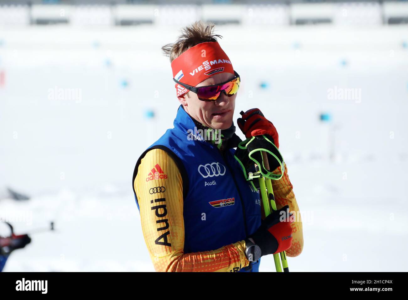 Nachdenklich am Schießstand: Benedikt Doll (SZ Breitnau) BEI der IBU Biathlon-Weltmeisterschaft Antholz 2020 Banque D'Images