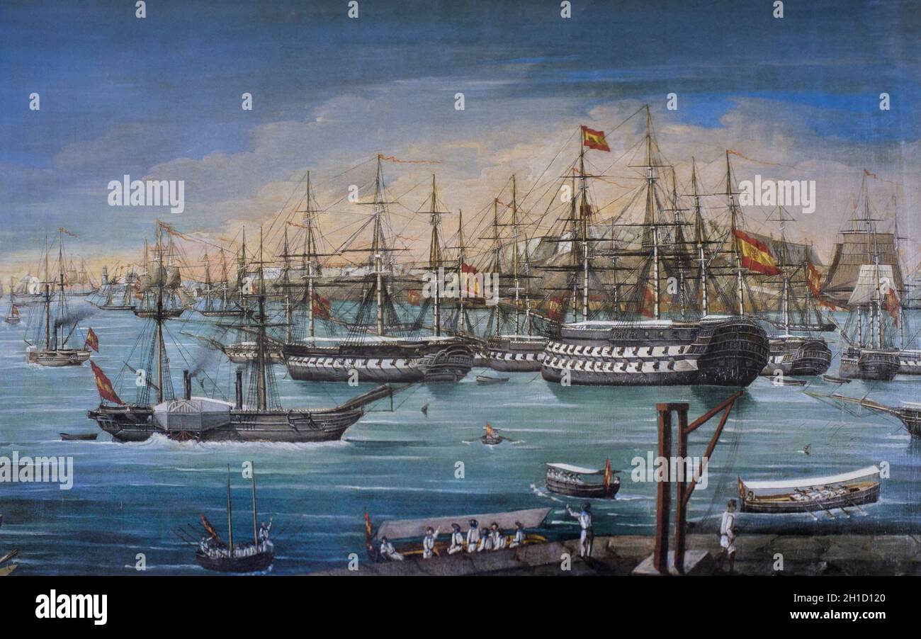 Escadron espagnol ancré à la Habana, XIXe siècle. Peint par Ramon Salvatierra y Molero. Museo Naval, Madrid Banque D'Images