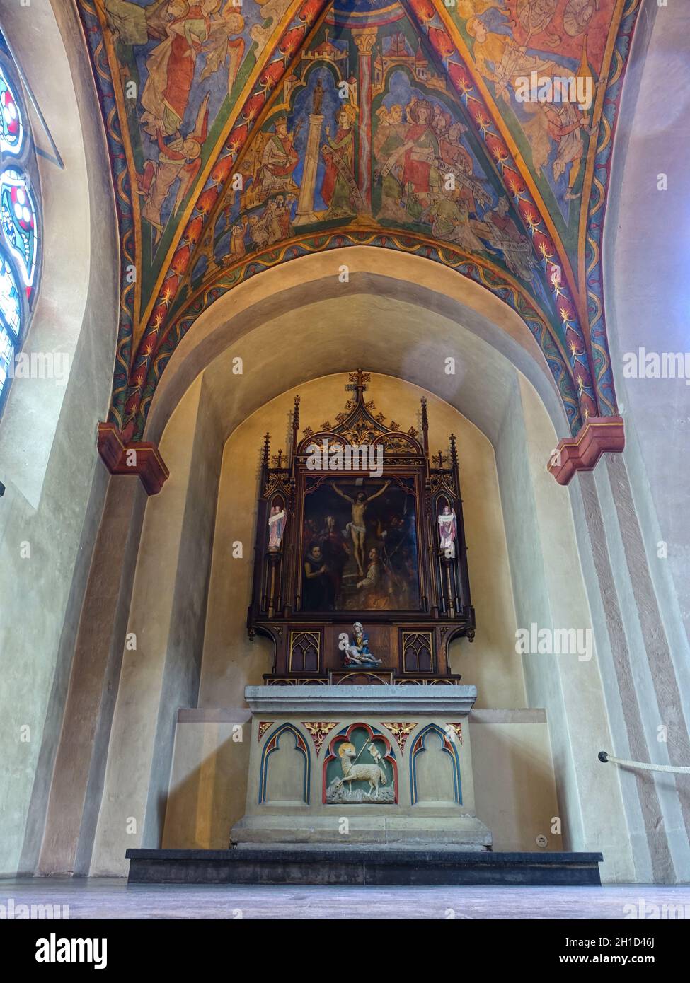 Romanische Kirche St. Maria à Lyskirkirchen, Triptychon Kreuzigung Christi, Köln, Nordrhein-Westfalen, Allemagne Banque D'Images