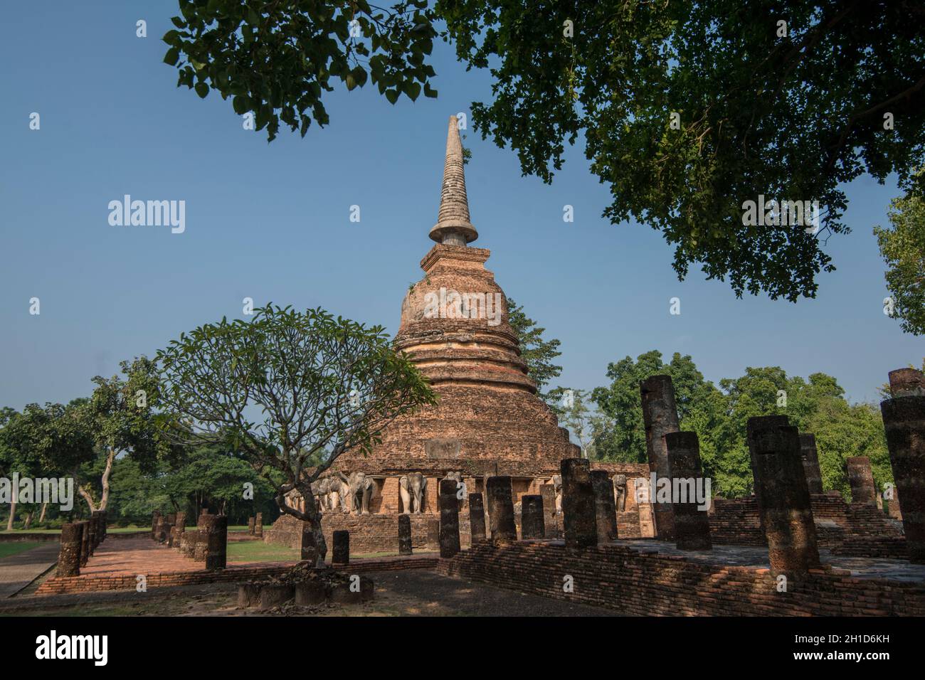 Le temple Wat Chang LOM dans le parc historique de Sukhothai dans le Provin Sukhothai en Thaïlande. Thaïlande, Sukhothai, novembre 2019 Banque D'Images