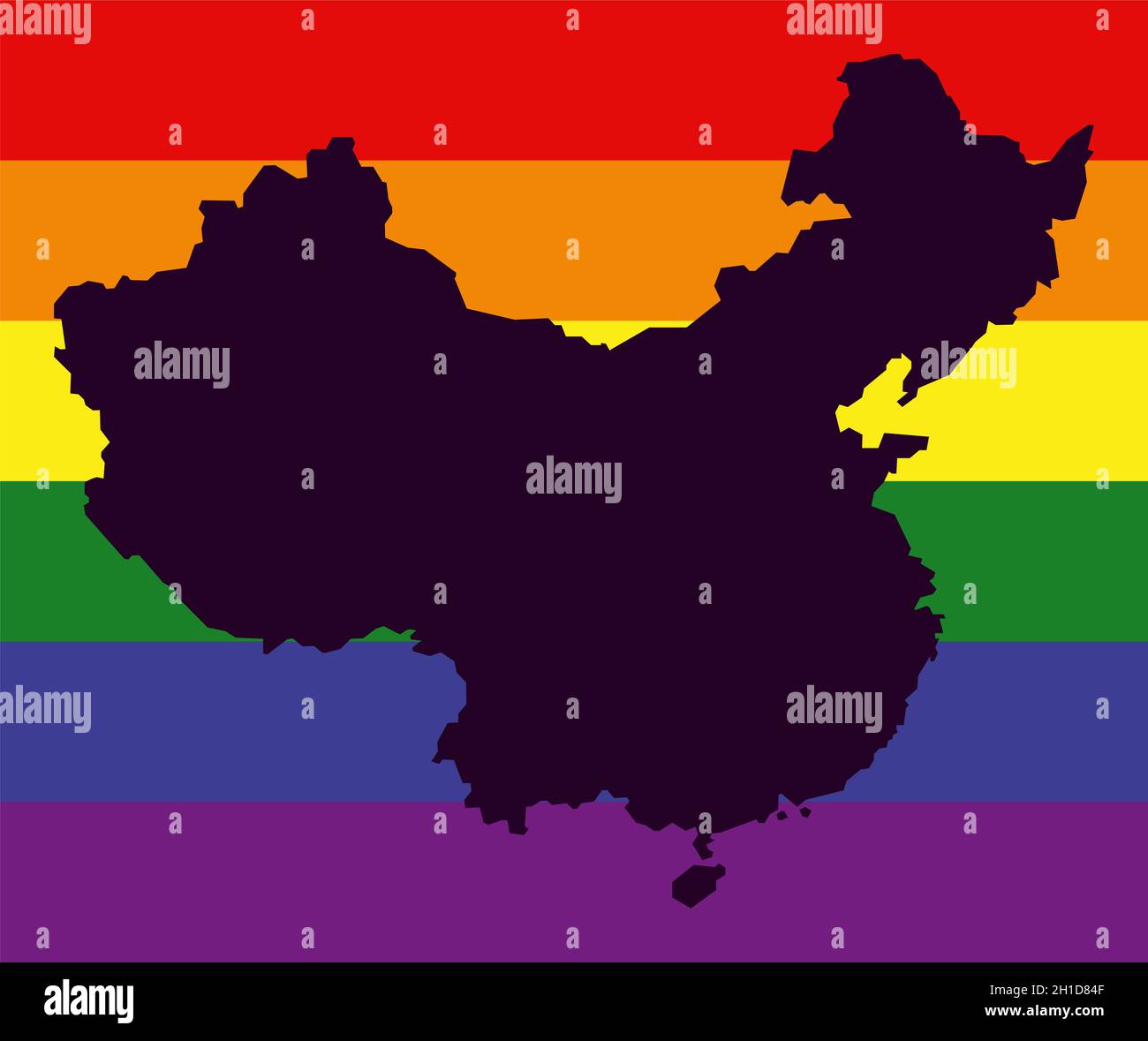 Carte LGBT de Chine avec drapeau de couleur arc-en-ciel Banque D'Images