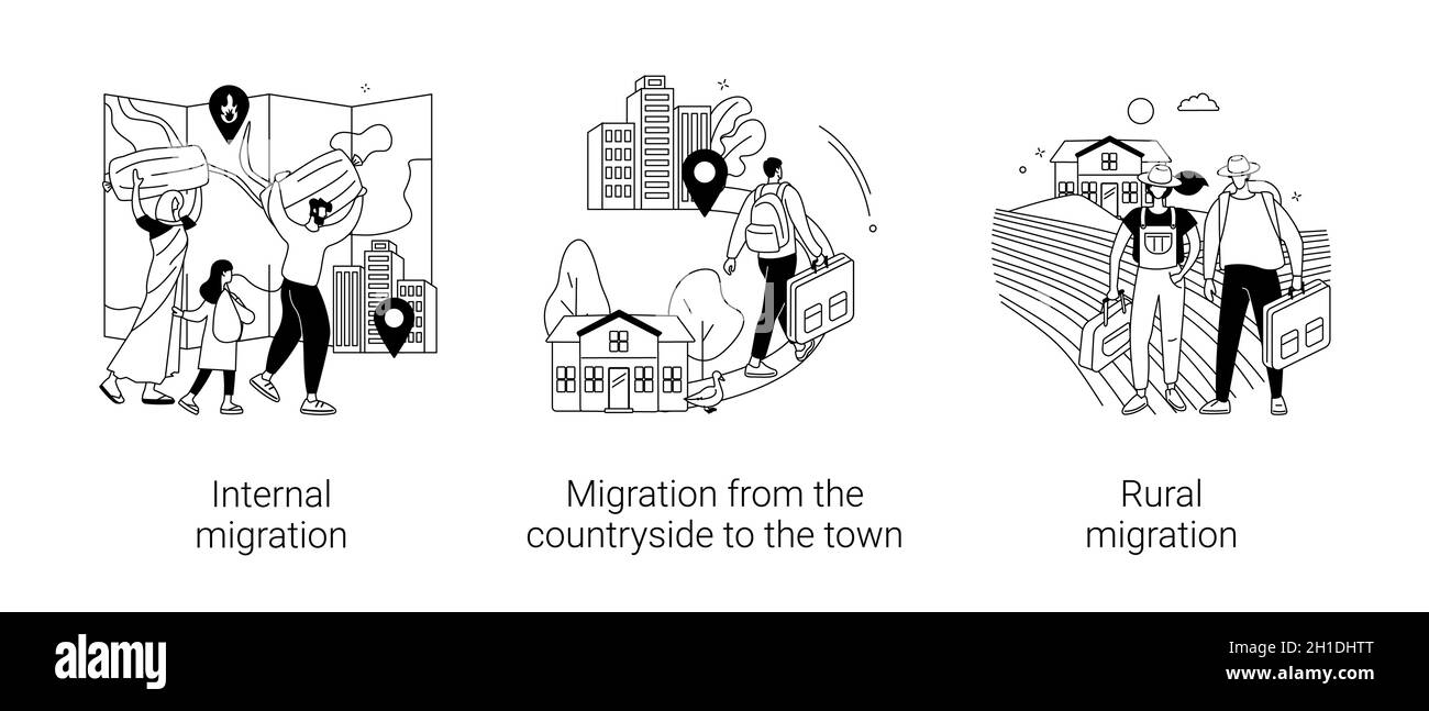 Mouvement de population domestique résumé concept illustrations vectorielles. Illustration de Vecteur