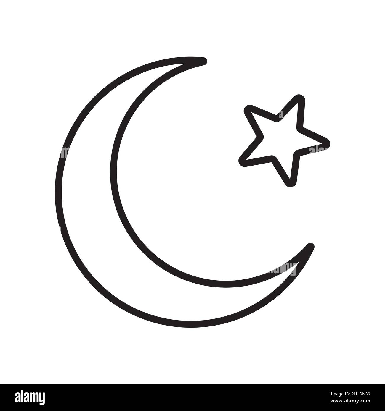 Lune en croissant avec icône en forme d'étoile.Symbole religieux de l'Islam.Illustration vectorielle.Icône linéaire noire Illustration de Vecteur