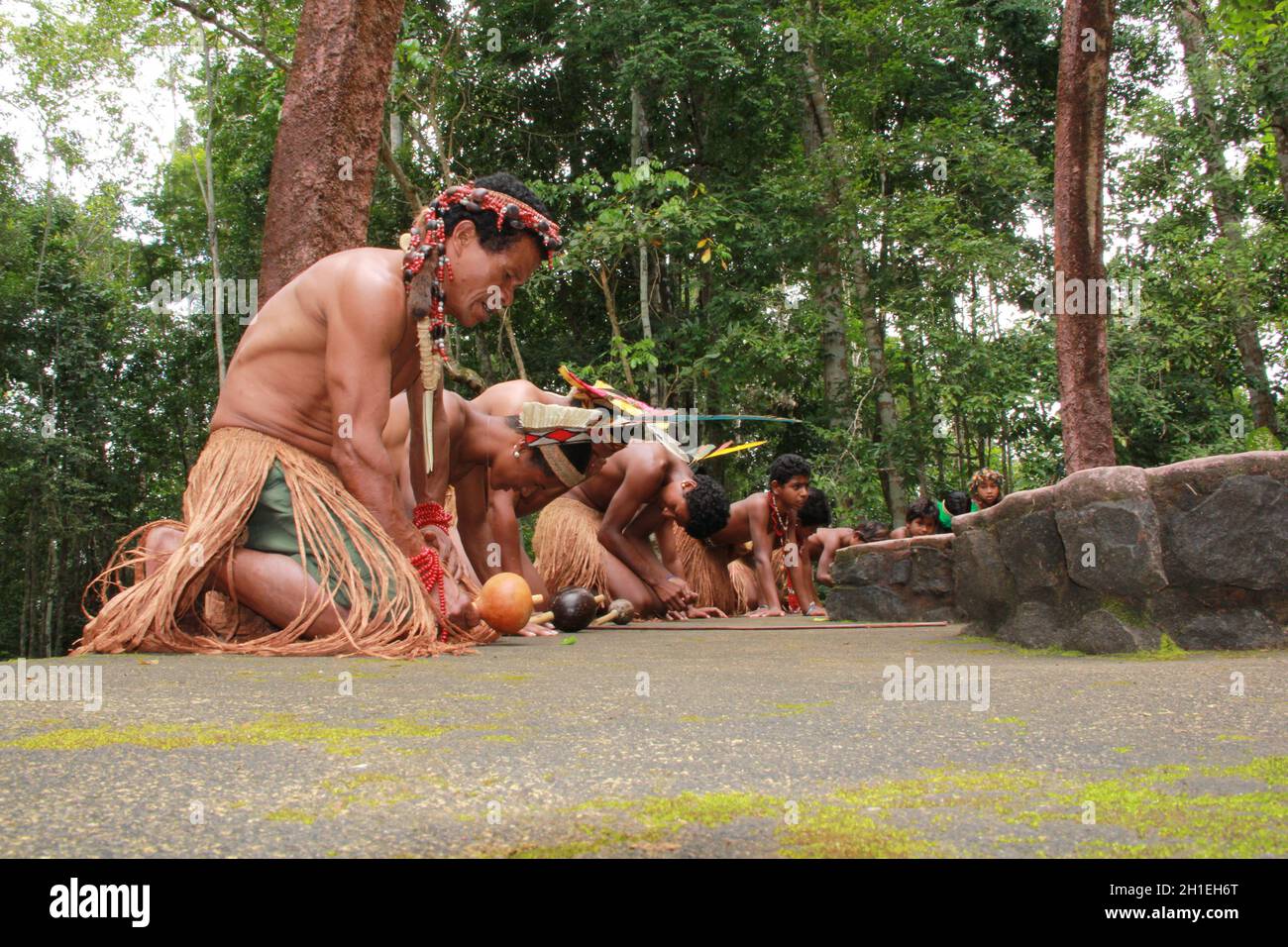 porto seguro, bahia / brésil - 20 octobre 2012 : les Indiens de l'étamine Pataxo sont vus dans le parc national de Monte Pascoal à Porto Seguro. *** local ca Banque D'Images