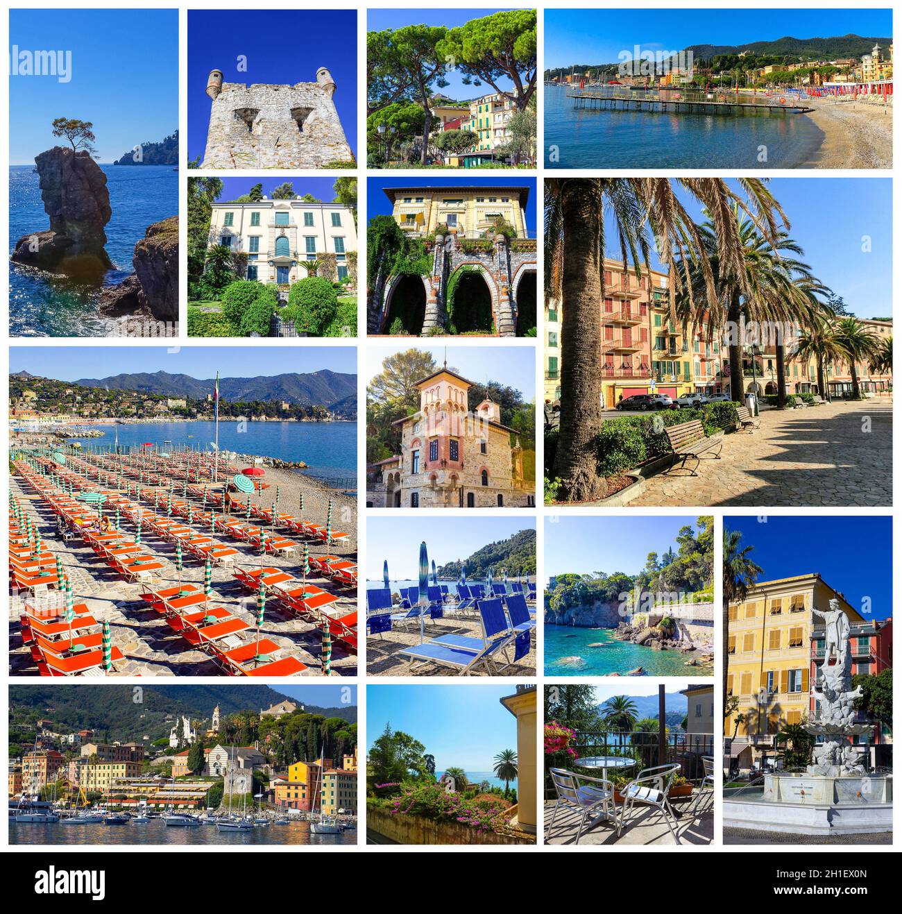 Collage sur l'architecture de Santa Margherita Ligure - destination touristique populaire en été en Italie Banque D'Images